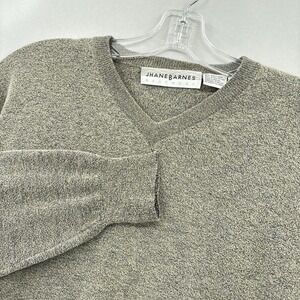 Jhane Barnes Sweater Mens Large Gray Wool Nylon V Neck Pullover Knit Casual